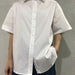 Summer Short Sleeve Shirt Cotton Korean Loose Boyfriend Shirt Casual Cardigan-White-Fancey Boutique
