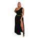 Color-Black-Sexy Women Wear Shoulder Sleeveless Split Draped Skirt Set Not Belt-Fancey Boutique