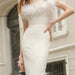 Color-White-Graceful Tube Top Dress Ostrich Feather Slim Fit Patchwork Slimming Sheath Dress Women-Fancey Boutique
