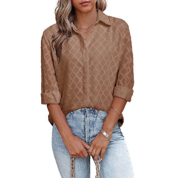 Color-Dark Brown-Casual Solid Color Simple Shirt Women Spring Autumn Loose All Matching Top Women Outer Wear Long Sleeve Shirt Women-Fancey Boutique