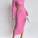 Color-Pink-Autumn Long Sleeve Slim round Neck Top Split Skirt Set-Fancey Boutique