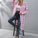 Color-Pink-Women Clothing Autumn Winter Plaid Single-Breasted Long Trench Coat-Fancey Boutique