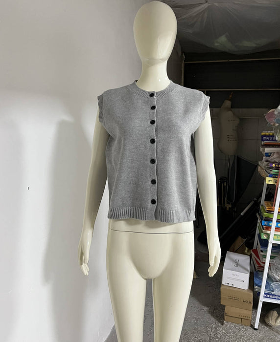 Knitted Vest Casual Maillard All Match Single Breasted Knitted Cardigan Top Women-Gray-Fancey Boutique