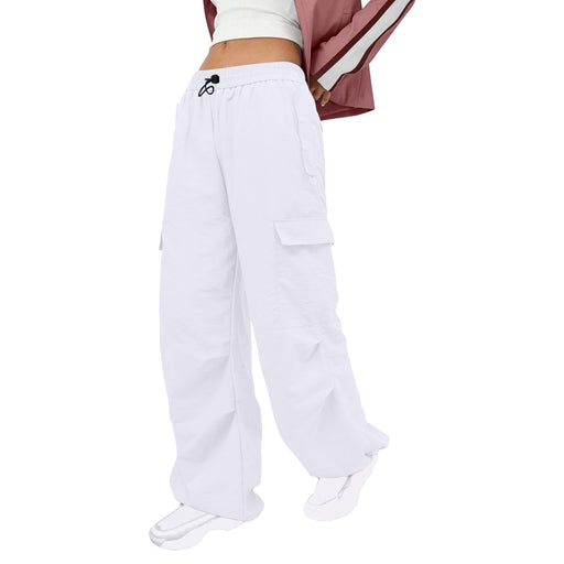 Color-White-Women Clothing Solid Color Nylon Multi Pocket Loose Cargo Pants-Fancey Boutique