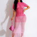 Women Clothing Sexy Knitted Tassel Beach Dress Summer Short Sleeve Dress-Pink-Fancey Boutique