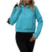 Color-Turquoise-Ladies Half Zip Pullover Sweatshirt Short Chic Sweatshirt-Fancey Boutique