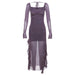 Color-Purple-Autumn Winter Women Mesh Ruffled Niche Design Long Sleeve Square Collar Dress-Fancey Boutique