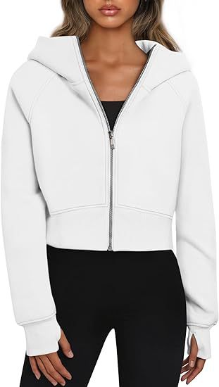 Color-White-Women Clothing Hooded Zipper Short Casual Velvet Long Sleeve Sweatshirt-Fancey Boutique