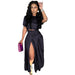 Color-Black-Solid Color Split Pleated Skirt Women Wear Two-Piece Set-Fancey Boutique