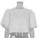 Spring Summer Satin Puff Sleeve Short Top Loose White Shirt-Ivory-Fancey Boutique