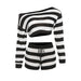 Color-Black-Women Clothing Autumn Striped Contrast Color off Shoulder Length Slim Fit Cropped Woolen Shorts Set-Fancey Boutique