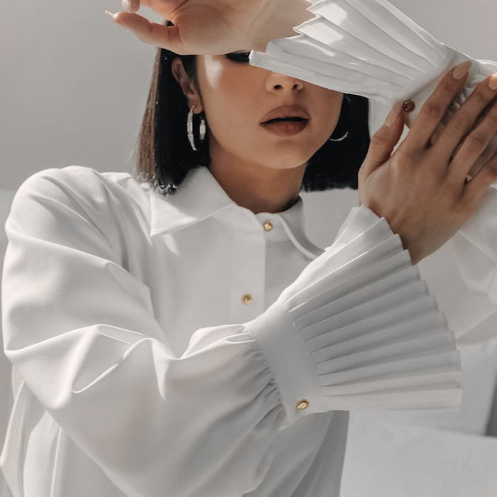 Autumn Design Bell Sleeve White Slim Fit Office Collared Shirt All Matching Simple Shirt Women Clothing-Fancey Boutique