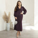 Color-Medium Purplish Red-plus Size Autumn Winter Sexy Graceful Women Dress V neck Long Sleeve Slimming Dress-Fancey Boutique