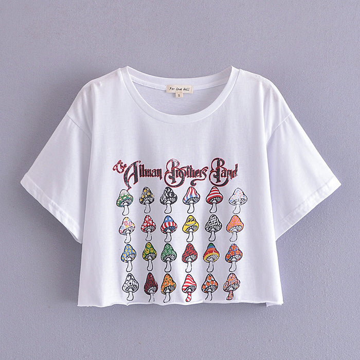 Spring New Women Printed T shirt Top-White-Fancey Boutique