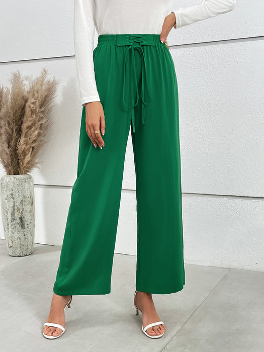 Color-Green-Women Wide Leg Pants Elastic Waistband Wide Leg Solid Color Loose High Waist Pants-Fancey Boutique