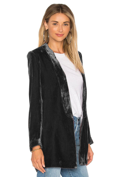 Color-Black-Pleuche Blazer Women Coat Slim Simple Casual All-Match Coat Outerwear-Fancey Boutique