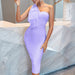 Mesh Patchwork Bandage Dress Dress Sexy One Shoulder Sleeveless Tight Dress Women Clothing-Fancey Boutique