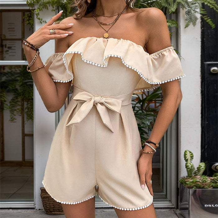 Summer Women off Shoulder Ruffled Solid Color Jumpsuit-Fancey Boutique