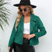 Color-Green-Women Clothing Spring Autumn Collared Zipper Small Long Sleeve Jacket-Fancey Boutique