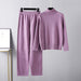 Color-Purple-Solid Color Turtleneck Knitted Sweater Suit Autumn Winter Sweaters Drawstring Casual Pants Two Piece Set-Fancey Boutique