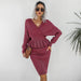 Color-Burgundy-Women Clothing Autumn Winter Casual Ruffled Knitted Sweater Dress Two Piece Set-Fancey Boutique