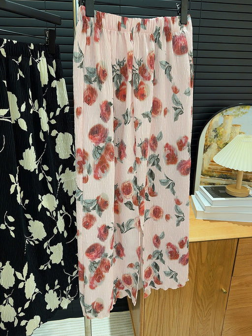 Vintage Floral Split Skirt Summer New High Waisted A Line Midi Length Skirt-Rose-Fancey Boutique