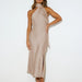 Color-Apricot-Summer Women Satin Design Split Dress Sexy Backless French Evening Dress-Fancey Boutique