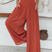 Color-Brick Red-Spring Summer Cotton Wide Leg Pants Loose Elastic Pocket Casual Pants Trousers-Fancey Boutique