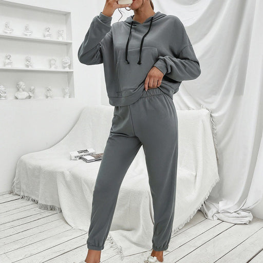 Color-Gray-Loose Casual Solid Color Hooded Sweater Outdoor Sports Suit for Women-Fancey Boutique