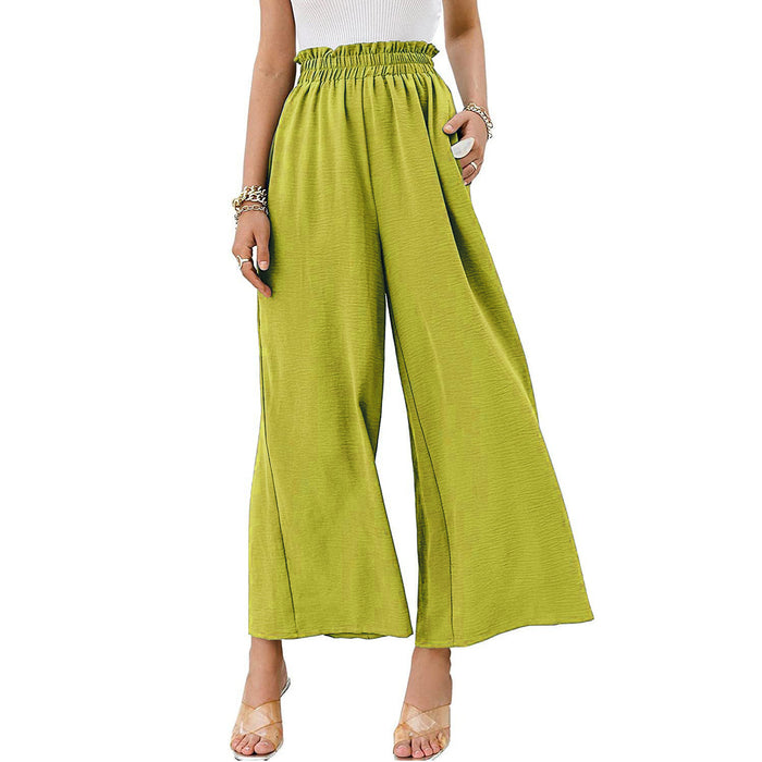 Color-fluorescent green-Spring Summer Cotton Linen Women Solid Color High Waist Loose Casual Wide Leg Pants-Fancey Boutique
