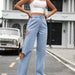 Women Clothing Retro Tattered Jeans Women High Waist Denim Wide Leg Baggy Pants-Fancey Boutique