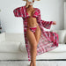 Color-Red-Swimsuit Women Split Three Piece Suit Printing Mesh Red Long Sleeve Sunken Stripe Bikini Swimsuit-Fancey Boutique