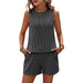 Summer Women Twisted Sleeveless Vest Shorts Striped Two Piece Suit-Dark Grey-Fancey Boutique