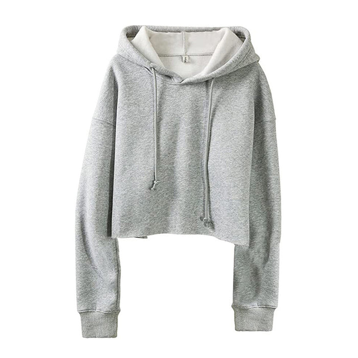 Color-Multi-Sports Loose Cropped Hoodie Women Autumn Winter Fleece-lined Solid Color Minimalist Long Sleeve Top-Fancey Boutique