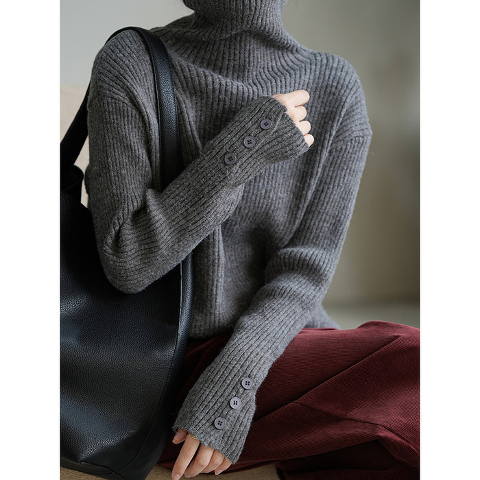 Soft Glutinous Turtleneck Sweater Women Winter Button Slim Knit Bottoming Shirt-Fancey Boutique