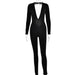 Color-Black-Autumn Deep V Plunge neck Long Sleeved Leggings Women Sexy Backless Tight Jumpsuit-Fancey Boutique