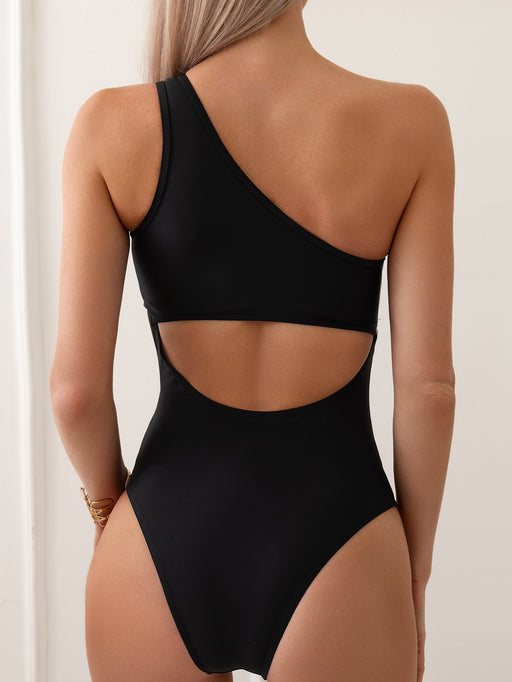 Women Swimsuit Mesh Stitching Jumpsuit Sexy One Shoulder One Piece-Fancey Boutique