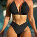 Color-Black-Sexy Bikini Women Fission Swimsuit Nylon Solid Color Swimwear Bikini-Fancey Boutique