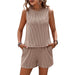 Summer Women Twisted Sleeveless Vest Shorts Striped Two Piece Suit-Khaki-Fancey Boutique