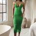 Color-Green-Summer Women Clothing Sexy Sling Bare Back Jumpsuit Hollow Out Knitted Skirt Set-Fancey Boutique