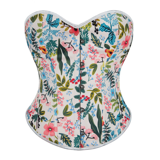 Black Plant Floral Plants Pattern Plastic Bone Court Body Shaping Clothes Corset Body Shaping-Tank Top-White-Fancey Boutique