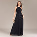Halter Backless Pleated Waist Party Back Zipper Black a Large Swing Fully Lined Evening Dress-Fancey Boutique