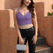 Color-Purple-Stitching Crystal Chain Sexy Vest Short Strap Cropped Top-Fancey Boutique