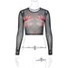 Color-Black-Autumn Printing Slim Fit round Neck Long Sleeves See through Mesh T shirt Top Women-Fancey Boutique