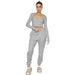 Color-Gray-Autumn Winter U Collar Pullover Long Sleeved Women Two Piece Suit Casual Trousers-Fancey Boutique