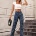 Fashionable Cargo Pants Multi Pocket Sexy All Match High Waist Slimming Straight Denim Trousers Women-Fancey Boutique