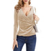 Color-Apricot-Sexy V neck French Top Elegant Long Sleeve Women Clothing T shirt Suede Bottoming Shirt Warm-Fancey Boutique