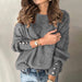 Color-Gray-Button Sweater Autumn Winter Loose Round Neck Outer Wear Sweater Women-Fancey Boutique