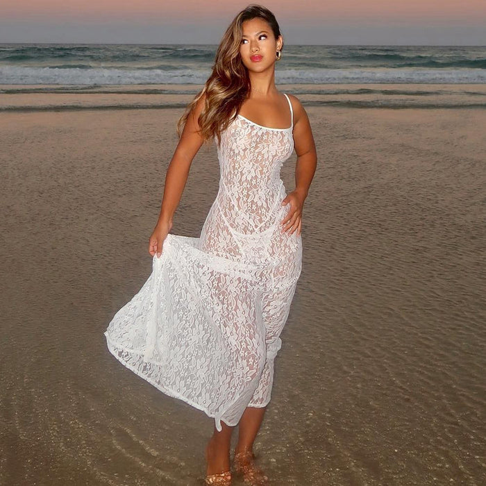 Women Clothing Spring Summer Lace Transparent Sexy Sling Dress Women Dress High-Grade Beach Party Sexy-Fancey Boutique