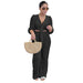 Summer Solid Color Cardigan Tied Long Sleeves Women Clothing Casual Trousers Suit-Black-Fancey Boutique